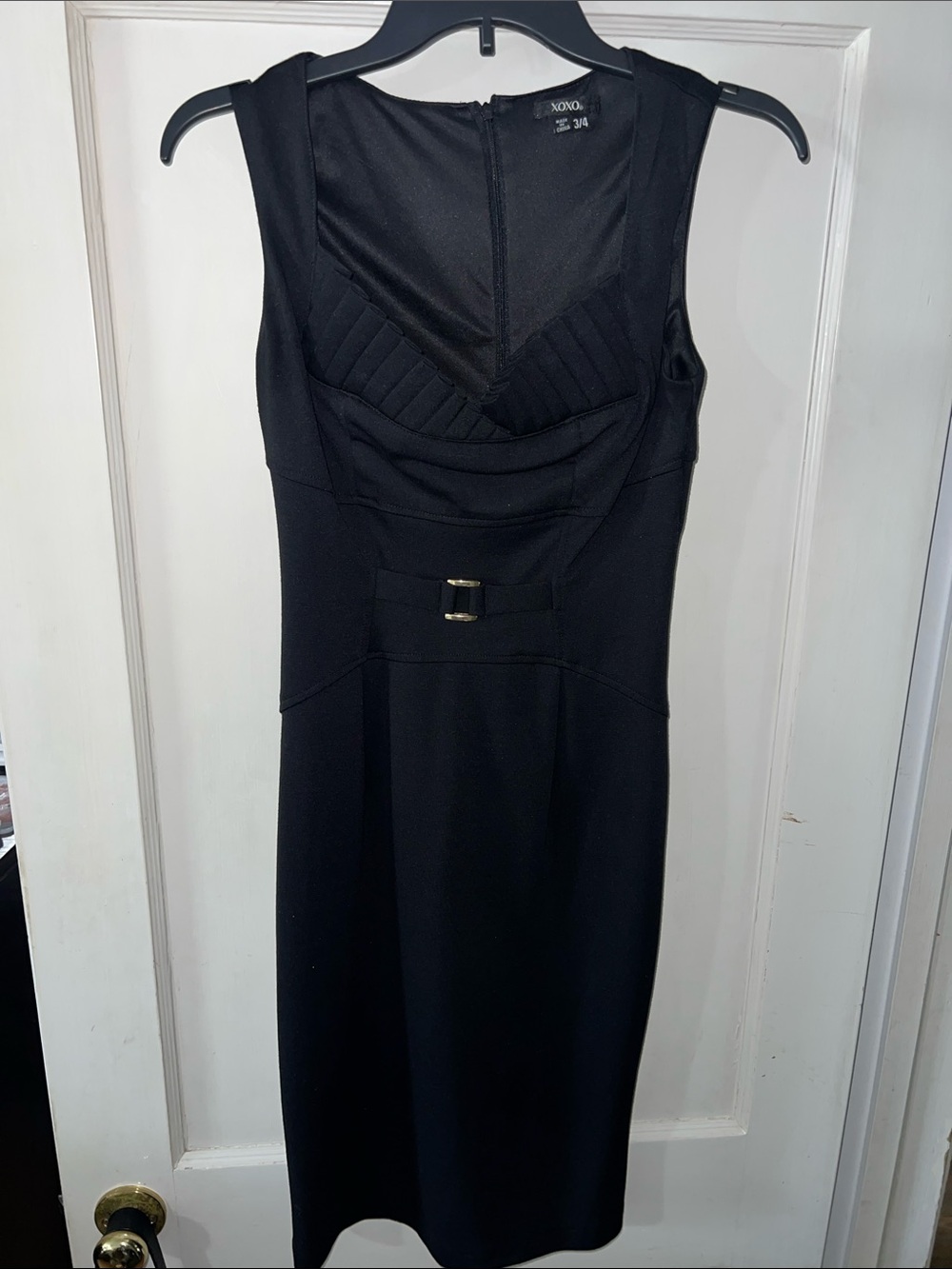 XOXO Black Midi Sheath Dress with Gold Accent Buckle